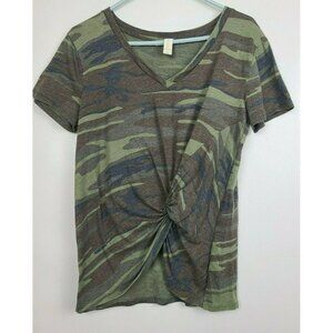 Attard State Green Camouflage Knotted Hem Short sleeve V-Neck T-Shirt Size Small